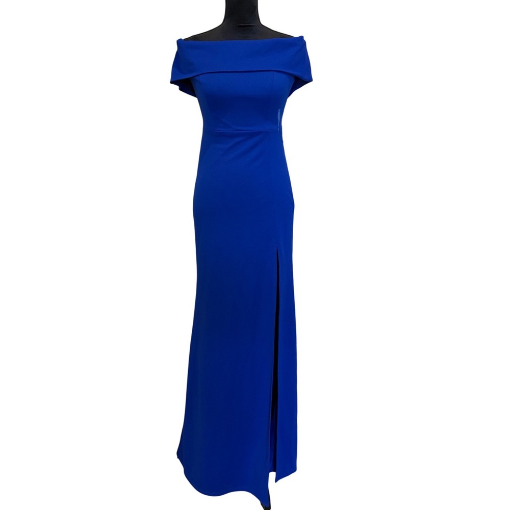Windsor Homecoming Prom SZ 1 Electric Blue Off Shoulder Slit Ruched Formal Gown